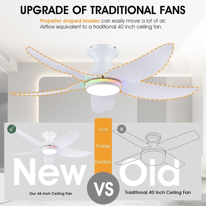 Surtime 117 cm Mennyezeti Ventilátor Lámpával, Távirányítóval, 6 Fokozat, Halványítható