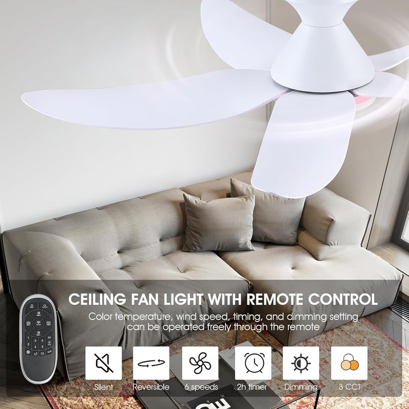 Surtime 117 cm Mennyezeti Ventilátor Lámpával, Távirányítóval, 6 Fokozat, Halványítható