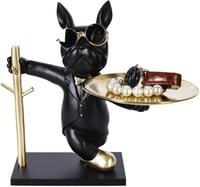 suruim Bulldog Szobor Tárolótálcával - Fekete Műgyanta Asztali Dekoráció Kulcstartó Ékszertartó Persely Funkcióval - Modern Állat Szobor Ott 1