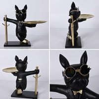 suruim Bulldog Szobor Tárolótálcával - Fekete Műgyanta Asztali Dekoráció Kulcstartó Ékszertartó Persely Funkcióval - Modern Állat Szobor Ott 2