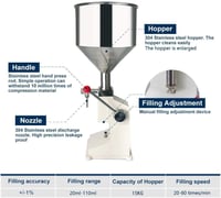 SUSEMSE Kézi Folyadéktöltő Gép 5-50ml - Rozsdamentes Acél Palacktöltő Víz, Olaj és Paszta Adagolásához - A03 Modell - A03 5-50ml, Stainless Steel 4