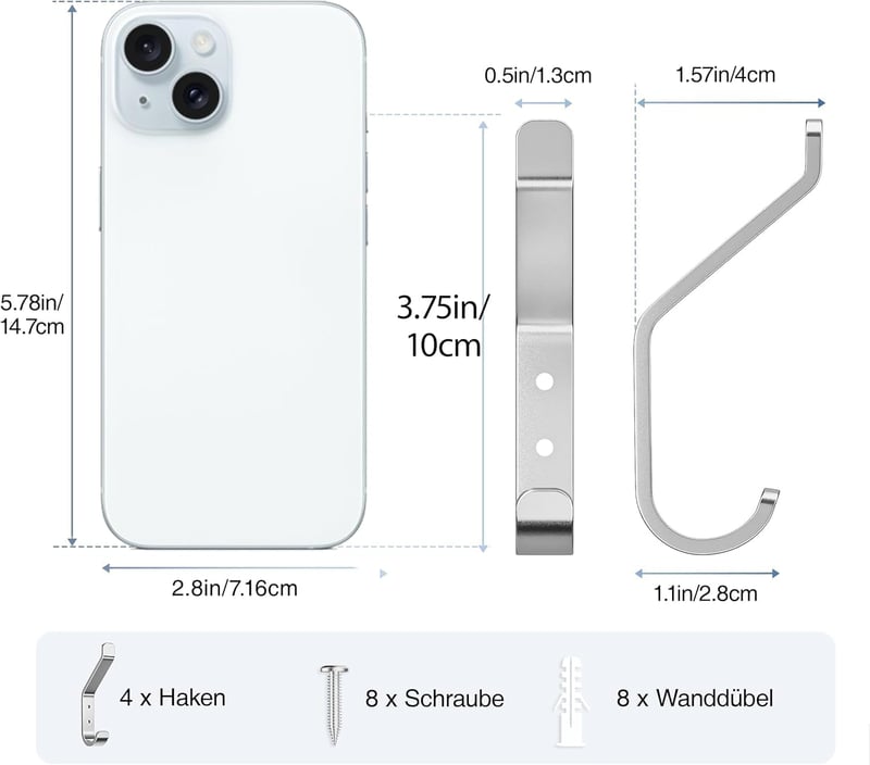 Susswiff 10 darabos fali horog szett 10 cm ezüst fém kabátakasztó