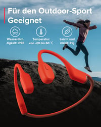 SUUNTO Sonic csontvezetéses nyílt fülhallgató Bluetooth sporthoz, vízálló 10 órás akkumulátor - One size, red 4