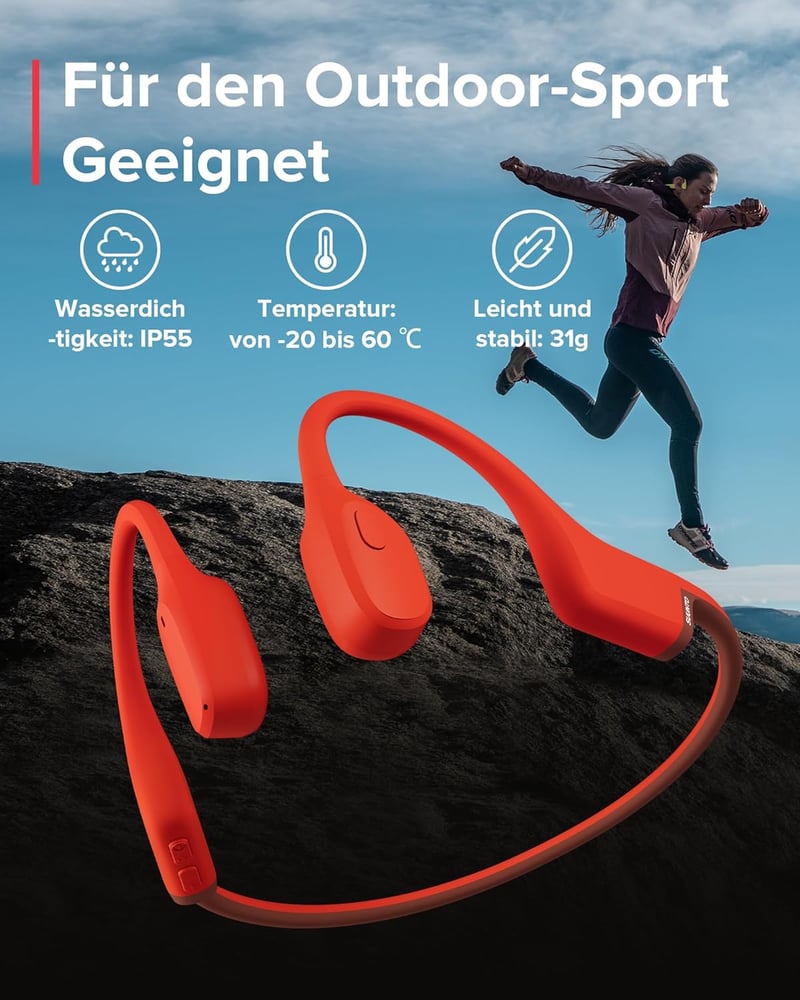 SUUNTO Sonic csontvezetéses nyílt fülhallgató Bluetooth sporthoz, vízálló 10 órás akkumulátor - One size, red