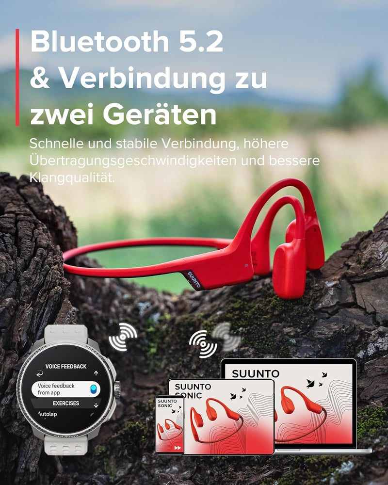 SUUNTO Sonic csontvezetéses nyílt fülhallgató Bluetooth sporthoz, vízálló 10 órás akkumulátor - One size, red