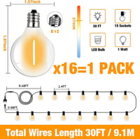 SUWIN 9m LED Fényfüzér Kültéri Meleg Fehér G40 Vízálló Kerti Lámpa 3