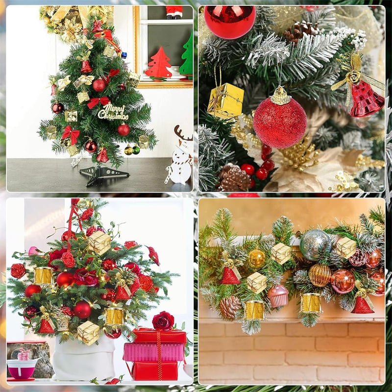 SUWYNJ Karácsonyi Gömbdísz Szett 32 db - Matt, Fényes és Csillámló Mini Gömb Dekoráció Fenyőfára - Piros és Arany Műanyag Dísz Törésálló Kiv