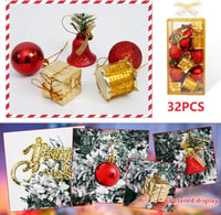 SUWYNJ Karácsonyi Gömbdísz Szett 32 db - Matt, Fényes és Csillámló Mini Gömb Dekoráció Fenyőfára - Piros és Arany Műanyag Dísz Törésálló Kiv 3