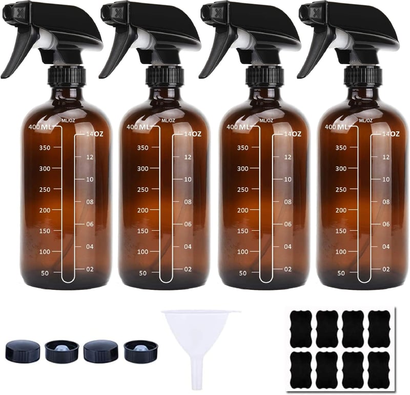 SUXNOS Barna Üveg Szórópalack Szett 500 ml - 4 db Újratölthető Permetező Állítható Fejjel Növényekhez, Virágokhoz, Fodrászathoz és Aromaterá