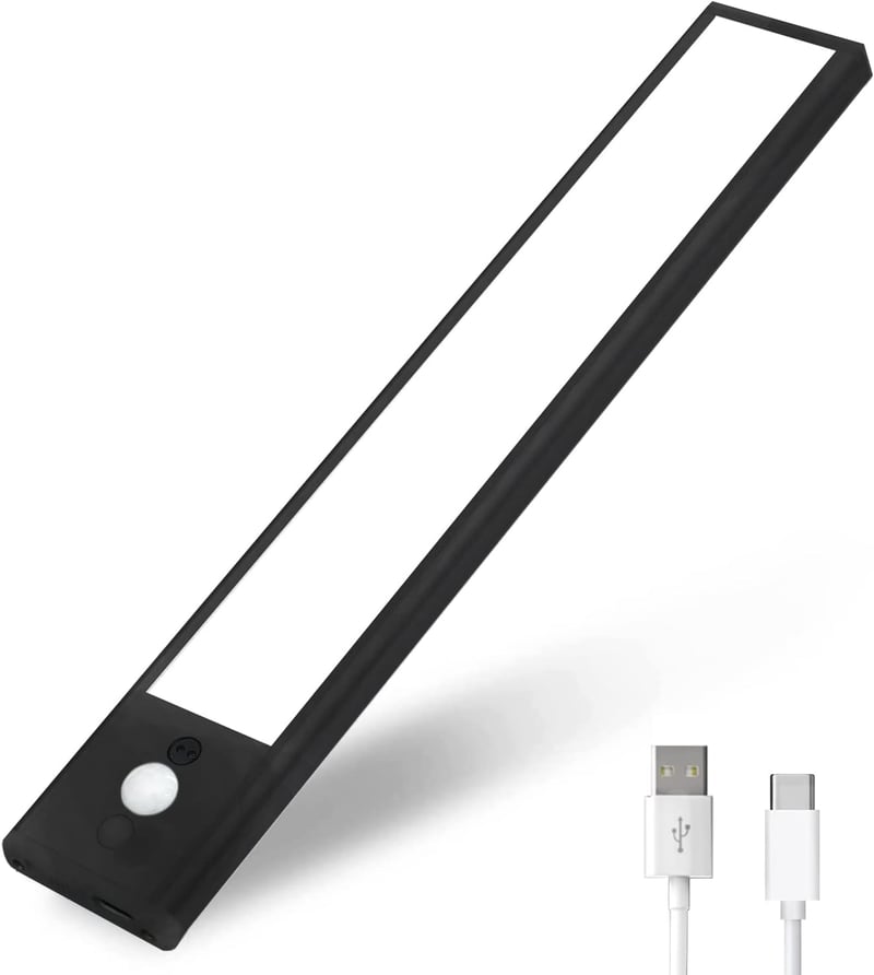 SUXNOS LED Szekrényvilágítás Mozgásérzékelővel - 30 cm Ultravékony Konyhai Lámpa, Szabályozható Fényerő, 1100 mAh Akkumulátor, Gardróbhoz, L