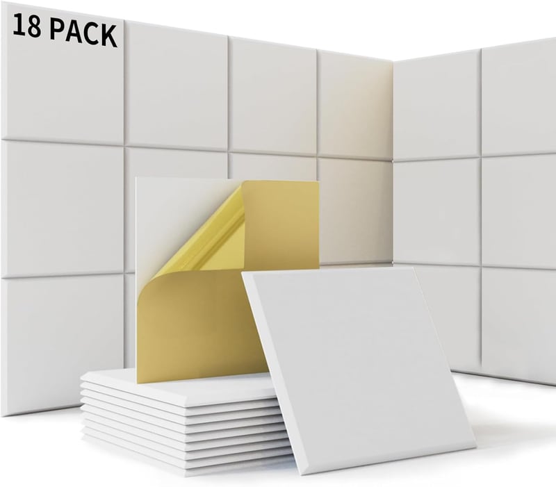 Suzao Akusztikai Panelek 18 db Öntapadós Hangelnyelő Falburkolat 30x30cm Porcelán Fehér Hangszigetelés Stúdió Gaming Szoba