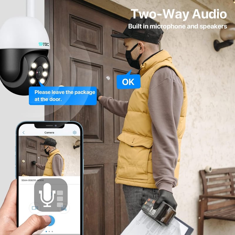 SV3C 2db Kültéri PTZ Biztonsági Kamera, 1080P WiFi IP Kamera, 360° Automatikus Követés, Színes Éjjellátás, Hangfelvétel, Mozgásérzékelés, 24