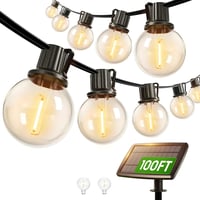 Svater G40 Napelemes Kültéri Fényfüzér 30m - 50 LED Meleg Fehér Retro Izzó, IP65 Vízálló, 4 Üzemmód, Automata Be/Ki Funkcióval Kerthez, Tera 1