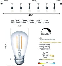 Svater LED Kültéri Fényfüzér 29m, IP65 Vízálló, 2x48FT Retro S14 Műanyag Izzókkal, Kerthez, Teraszhoz, Esküvőhöz, 2700K Meleg Fehér 2