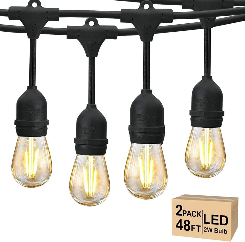 Svater LED Kültéri Fényfüzér 29m, IP65 Vízálló, 2x48FT Retro S14 Műanyag Izzókkal, Kerthez, Teraszhoz, Esküvőhöz, 2700K Meleg Fehér