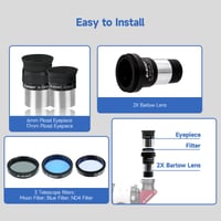 Sada okulárov pre teleskop SVBONY SV233 – 6 mm a 17 mm Plössl okulár, 2x Barlowova šošovka, mesačný filter, ND4 a 82A farebný filter, s prenosným puzdrom, 7-dielna súprava astronomického príslušenstva 6