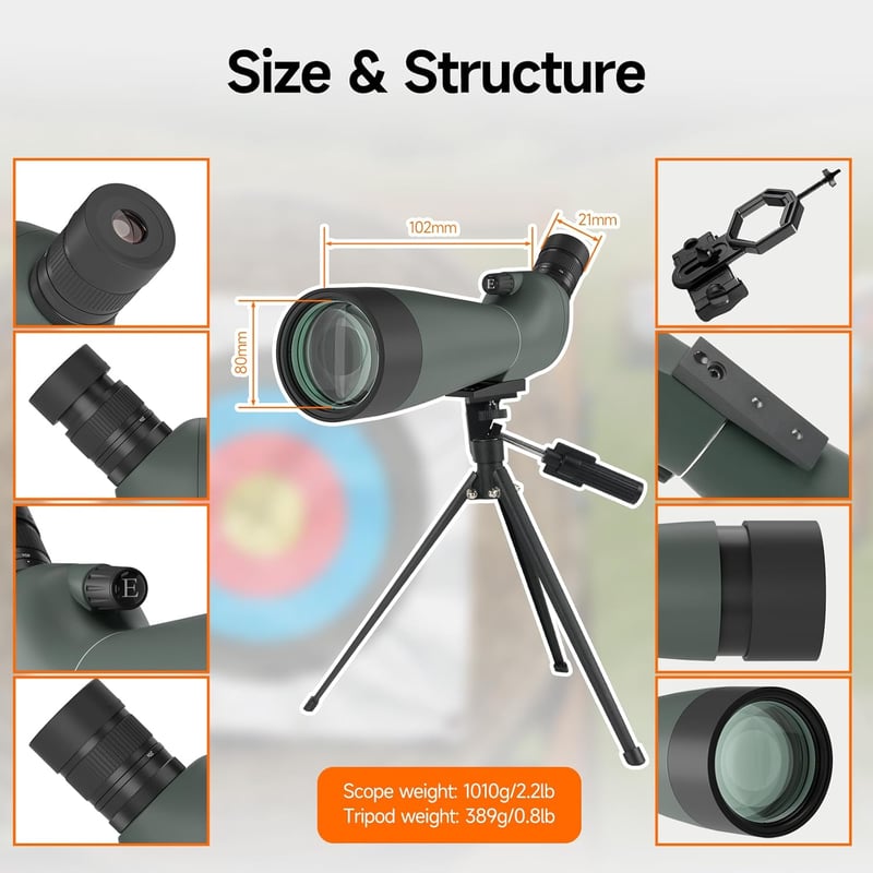 SVBONY SV28 45° szöges spotting scope IP65 vízálló BAK-4 prizmával tripod és telefon adapterrel - 20-60x80