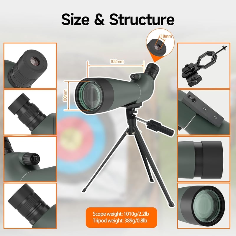 SVBONY SV28 45° szöges spotting scope IP65 vízálló BAK-4 prizmával tripod és telefon adapterrel - 20-60x80
