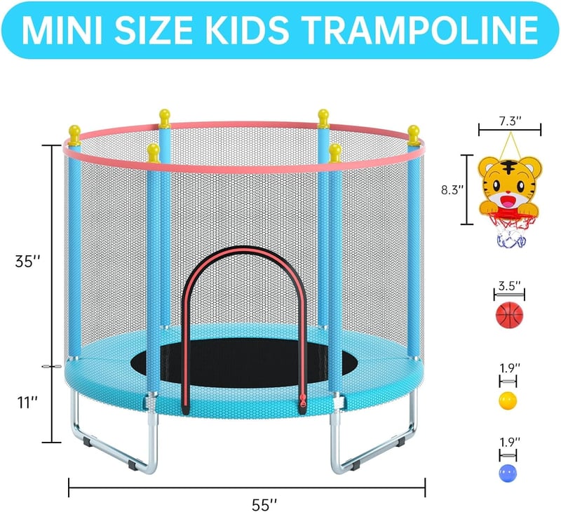 Svkiyang 150 cm gyerek trambulin biztonsági hálóval és kosárpalánkával 200 kg