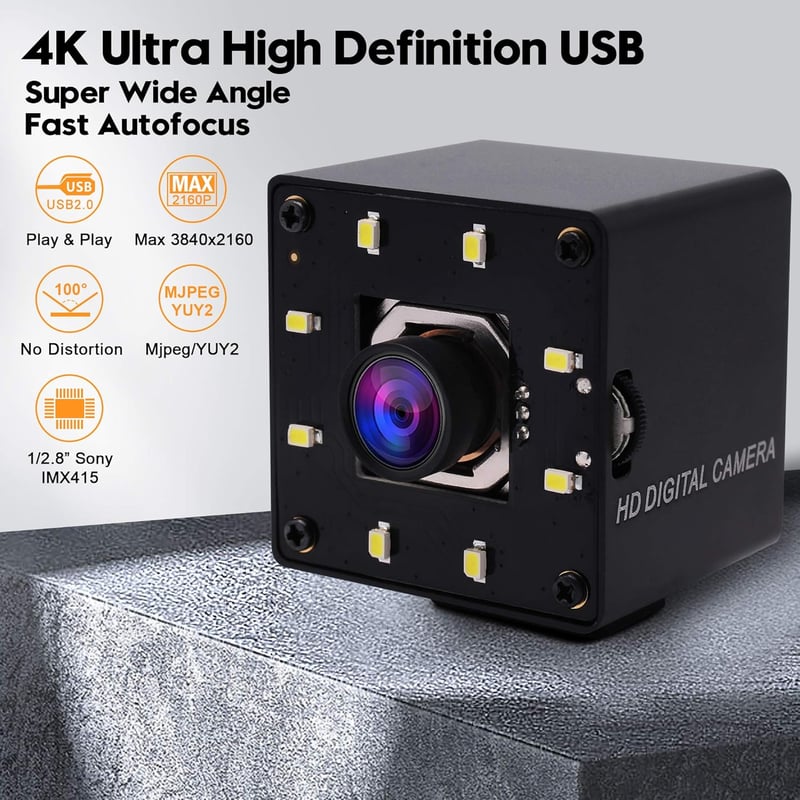 SVPRO 4K Autofokusz USB Webkamera 30fps IMX415 Szenzor 100° Lencse LED Világítás Streaming Oktatás Ipari Kamera