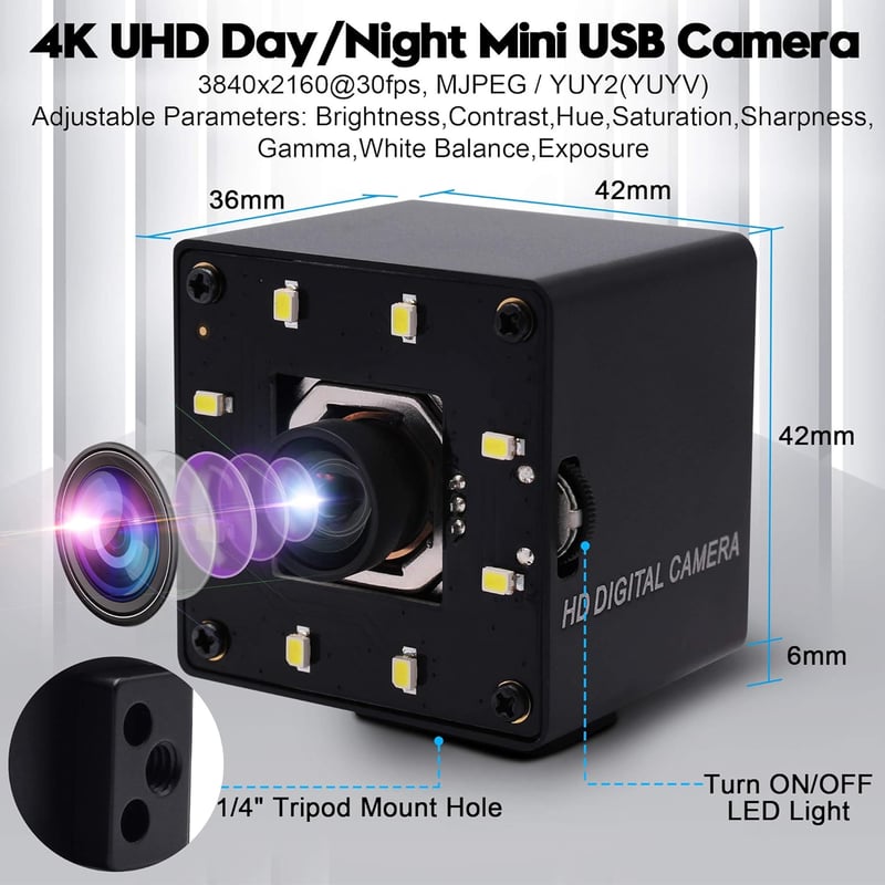 SVPRO 4K Autofokusz USB Webkamera 30fps IMX415 Szenzor 100° Lencse LED Világítás Streaming Oktatás Ipari Kamera