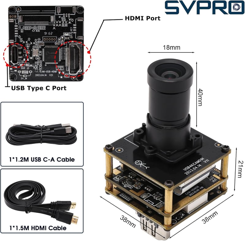 Svpro 4K HDMI USB Kameramodul IMX415 Szenzorral - 30FPS Ipari Webkamera M16 Lencsével, Alacsony Fény Érzékelés, UVC Kompatibilis Gépi Látásh