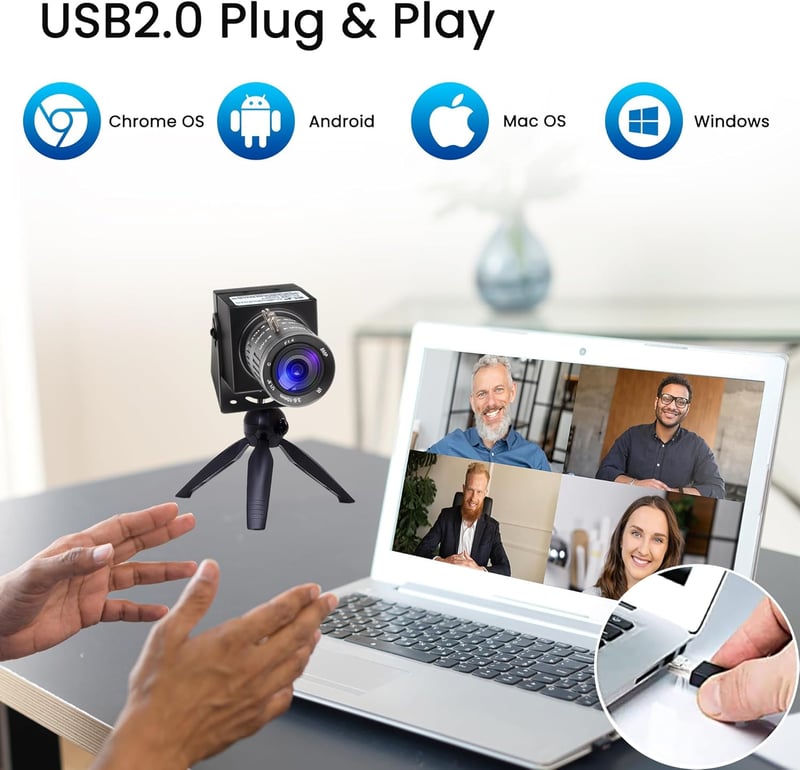 SVPRO 4K USB HDMI Webkamera Manuális Zoommal, H.264 Változtatható Fókusszal, Kettős Kimenettel Laptophoz, Tablethez, TV-hez és Monitorhoz