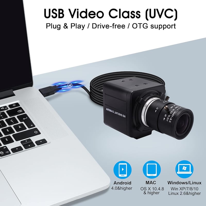 Svpro 4K Webkamera Számítógéphez - 8MP Sony Szenzor, 5X Optikai Zoom, Manuális Fókusz, Széles Látószög, USB Csatlakozás Zoom/Skype/YouTube K