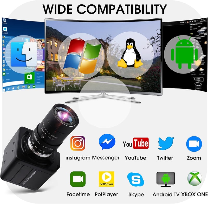 Svpro 4K Webkamera Számítógéphez - 8MP Sony Szenzor, 5X Optikai Zoom, Manuális Fókusz, Széles Látószög, USB Csatlakozás Zoom/Skype/YouTube K