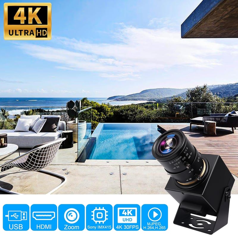 Svpro 4K Webkamera USB és HDMI Kimenettel - Manuális Zoom 2.8-12mm CS Objektívvel, IMX415 CMOS Szenzor, Közeli Fotózáshoz, Élő Közvetítéshez