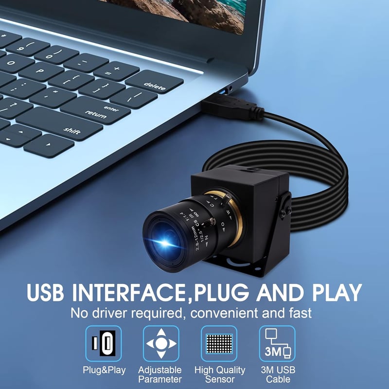 Svpro 8MP Zoom Webkamera Laptophoz - 2.8-12mm Makró USB Kamera PC-hez, Manuális Fókusz, 4K Felbontás, Tripod/Fali Rögzítés, Windows/Mac/Linu