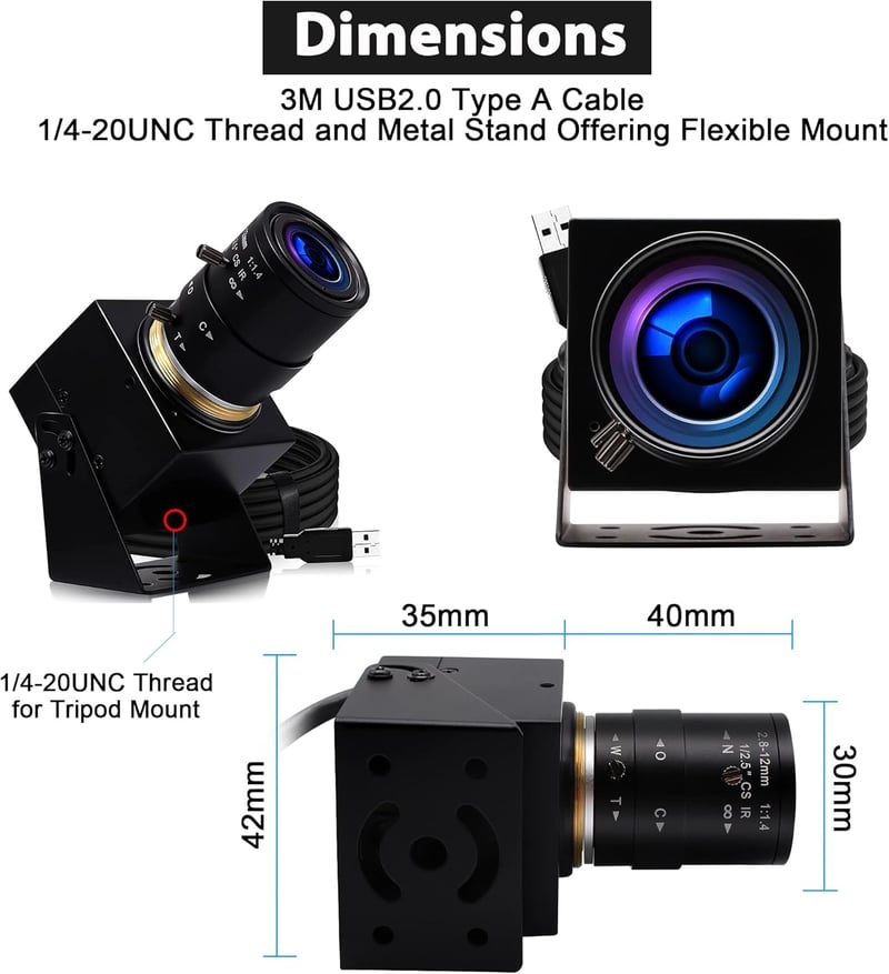 Svpro 8MP Zoom Webkamera Laptophoz - 2.8-12mm Makró USB Kamera PC-hez, Manuális Fókusz, 4K Felbontás, Tripod/Fali Rögzítés, Windows/Mac/Linu