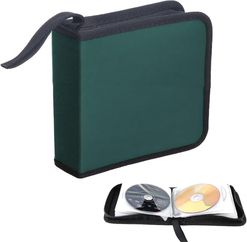 SVUPUE CD DVD Tároló Táska 40 Lemezhez - Hordozható Oxford Szöveges Tartó Autóba és Otthonra, Zöld Színben, Nyakpánttal