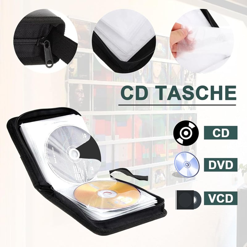 SVUPUE CD DVD Tároló Táska 40 Lemezhez - Hordozható Oxford Szöveges Tartó Autóba és Otthonra, Zöld Színben, Nyakpánttal