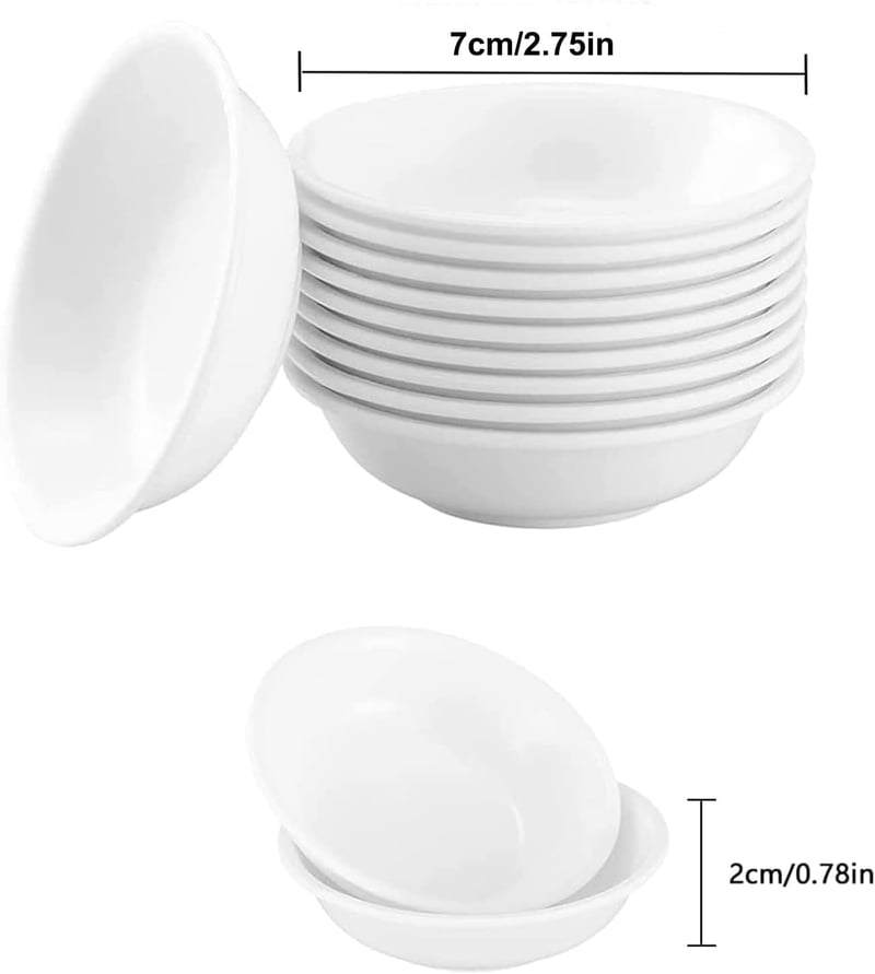 SVUPUE Mini fehér kerek mártásos tálkák, szósz sushihoz szójához desszert tál, snack gyümölcs, 12 darabos készlet
