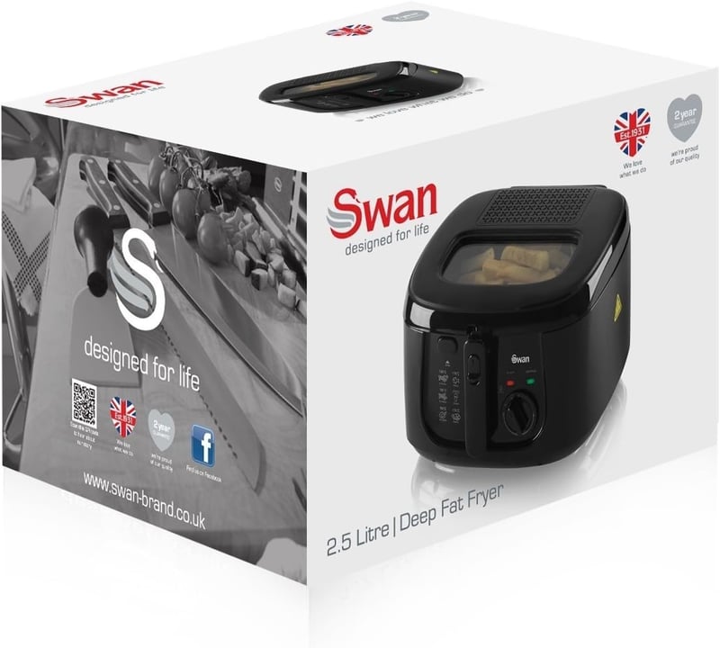 Swan 2,5 literes mélysütő ablakkal, 1800W, hőmérséklet szabályozás, fekete