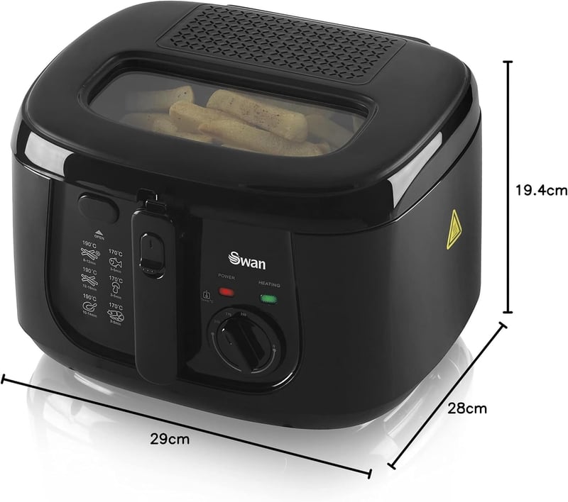 Swan 2,5 literes mélysütő ablakkal, 1800W, hőmérséklet szabályozás, fekete