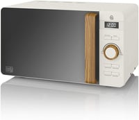 Cuptor cu microunde digital Swan Nordic, 20 L, 800 W, 6 niveluri de putere, temporizator 30 minute, decongelare, mâner cu aspect de lemn, alb mat 1