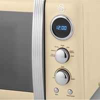 Swan Retro SM22030CNEU Digitális Mikrohullámú Sütő 20 L, 5 Teljesítményszint, Leolvasztás Funkció, 60 Perces Időzítő, 27 cm Forgótányér, Vintage Design, Krém, 800 W 6