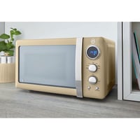 Swan Retro SM22030CNEU Digitális Mikrohullámú Sütő 20 L, 5 Teljesítményszint, Leolvasztás Funkció, 60 Perces Időzítő, 27 cm Forgótányér, Vintage Design, Krém, 800 W 3