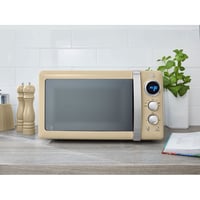 Swan Retro SM22030CNEU Digitális Mikrohullámú Sütő 20 L, 5 Teljesítményszint, Leolvasztás Funkció, 60 Perces Időzítő, 27 cm Forgótányér, Vintage Design, Krém, 800 W 2