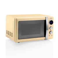 Swan Retro SM22030CNEU Digitális Mikrohullámú Sütő 20 L, 5 Teljesítményszint, Leolvasztás Funkció, 60 Perces Időzítő, 27 cm Forgótányér, Vintage Design, Krém, 800 W 5