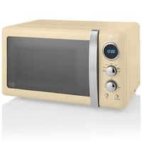Swan Retro SM22030CNEU Digitális Mikrohullámú Sütő 20 L, 5 Teljesítményszint, Leolvasztás Funkció, 60 Perces Időzítő, 27 cm Forgótányér, Vintage Design, Krém, 800 W 1