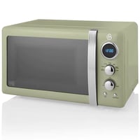 Cuptor cu microunde digital Swan Retro SM22030GNEU 20L, 800W, 5 niveluri de putere, decongelare, temporizator 60 minute, platan rotativ 27 cm, design vintage, verde 1