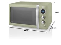 Cuptor cu microunde digital Swan Retro SM22030GNEU 20L, 800W, 5 niveluri de putere, decongelare, temporizator 60 minute, platan rotativ 27 cm, design vintage, verde 9