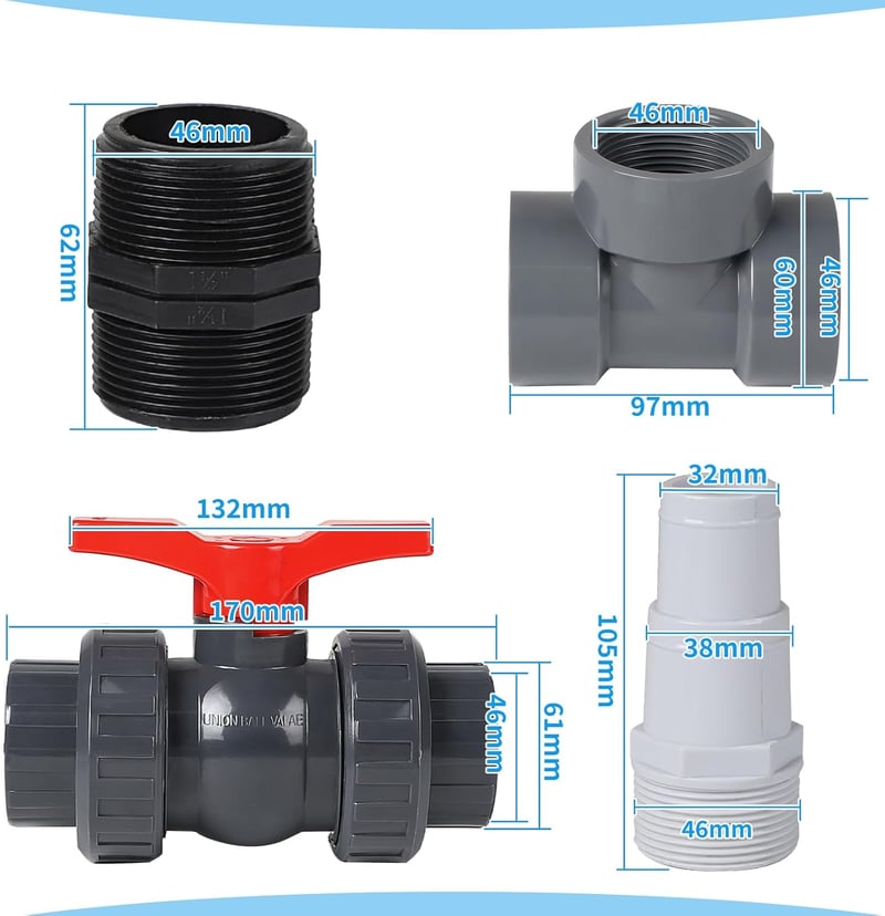 SWAWIS 50mm Medence Bypass Szett Hőszivattyú Csatlakozás Fűtésszabályozás