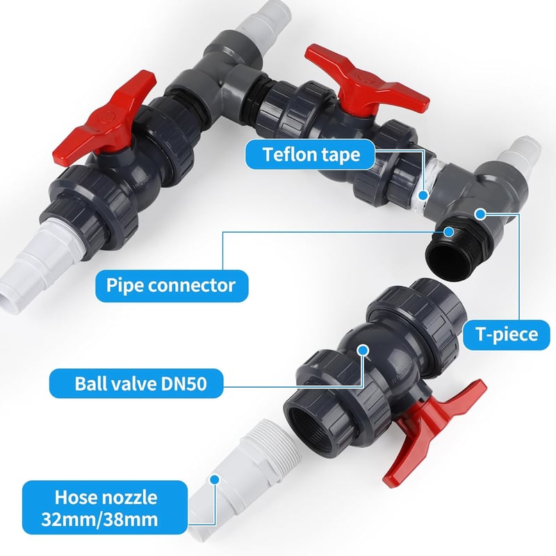SWAWIS 50mm Medence Bypass Szett Hőszivattyú Csatlakozás Fűtésszabályozás
