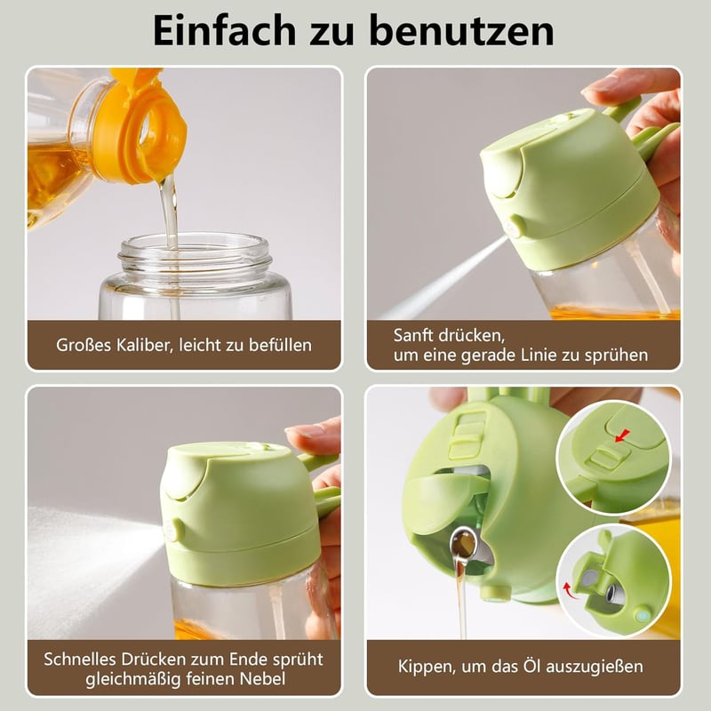 SWEET VIEW 2 az 1-ben Olajpermetező 470 ml - Üveg Olajadagoló és Spray Salátához, Grillezéshez és Airfryerhez - Zöld