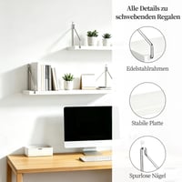 Set 2 Polițe de Perete Flotante SweetButify, Fără Găurire, 60x15 cm, Rafturi Decorative Albe pentru Perete 6
