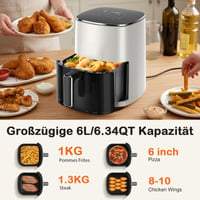 Teplovzdušná fritéza Sweetcrispy 6 l s priezorom, 12 funkcií v 1, dotyková obrazovka, nepriľnavý kôš, vhodná do umývačky riadu, pre 3 – 6 osôb, béžová 4